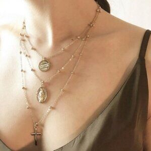 Multilayer chain necklace cross pendant jewelry